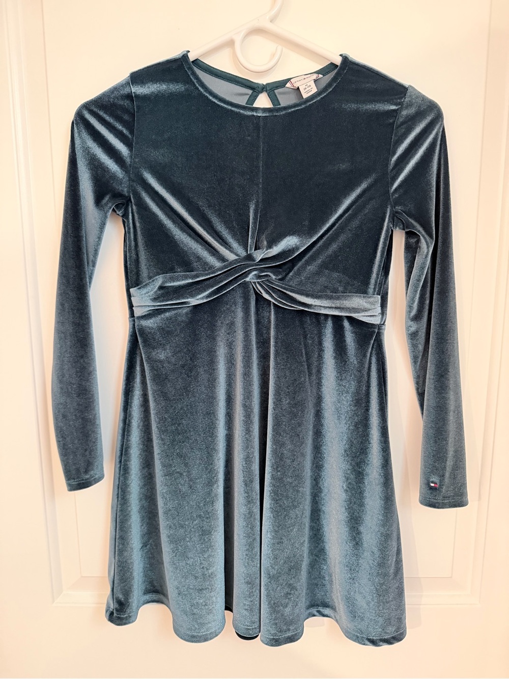 Tommy Hilfiger Green Velvet Knot-Front Girls Dress
